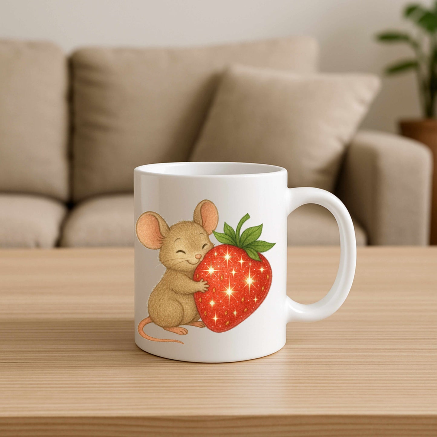 Cute Strawberry and Mouse Ceramic Mug