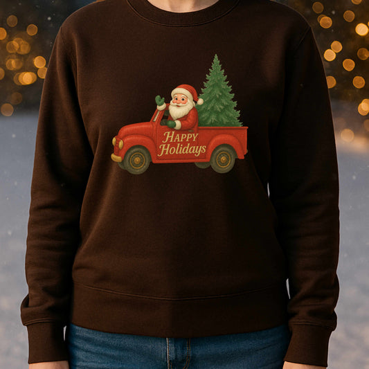 Santa’s Sparkly Red Truck “Happy Holidays” Sweatshirt