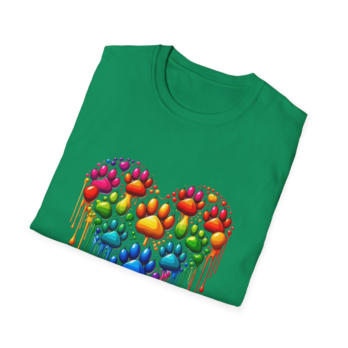 Colorful Paw Print Heart Shaped Dripping T-Shirt