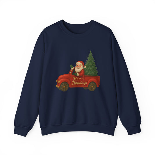 Santa’s Sparkly Red Truck “Happy Holidays” Sweatshirt