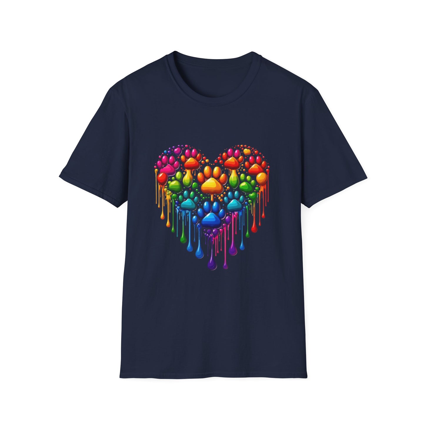 Colorful Paw Print Heart Shaped Dripping T-Shirt