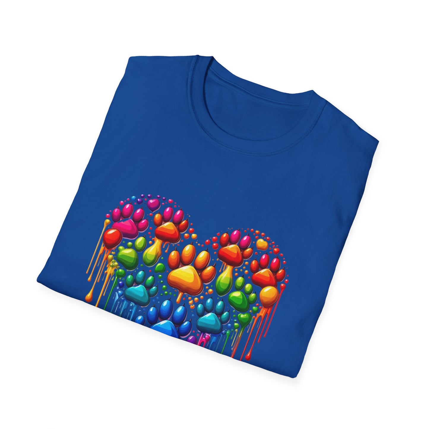 Colorful Paw Print Heart Shaped Dripping T-Shirt