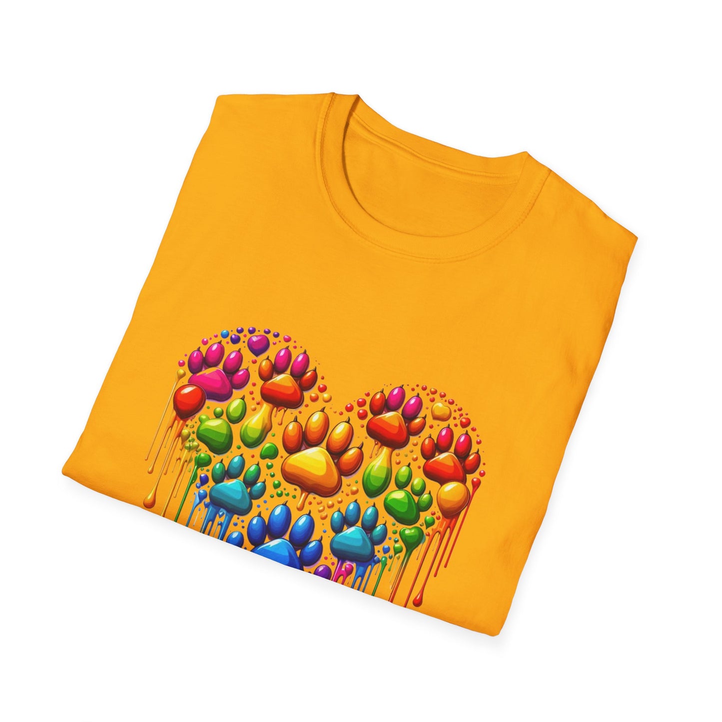 Colorful Paw Print Heart Shaped Dripping T-Shirt