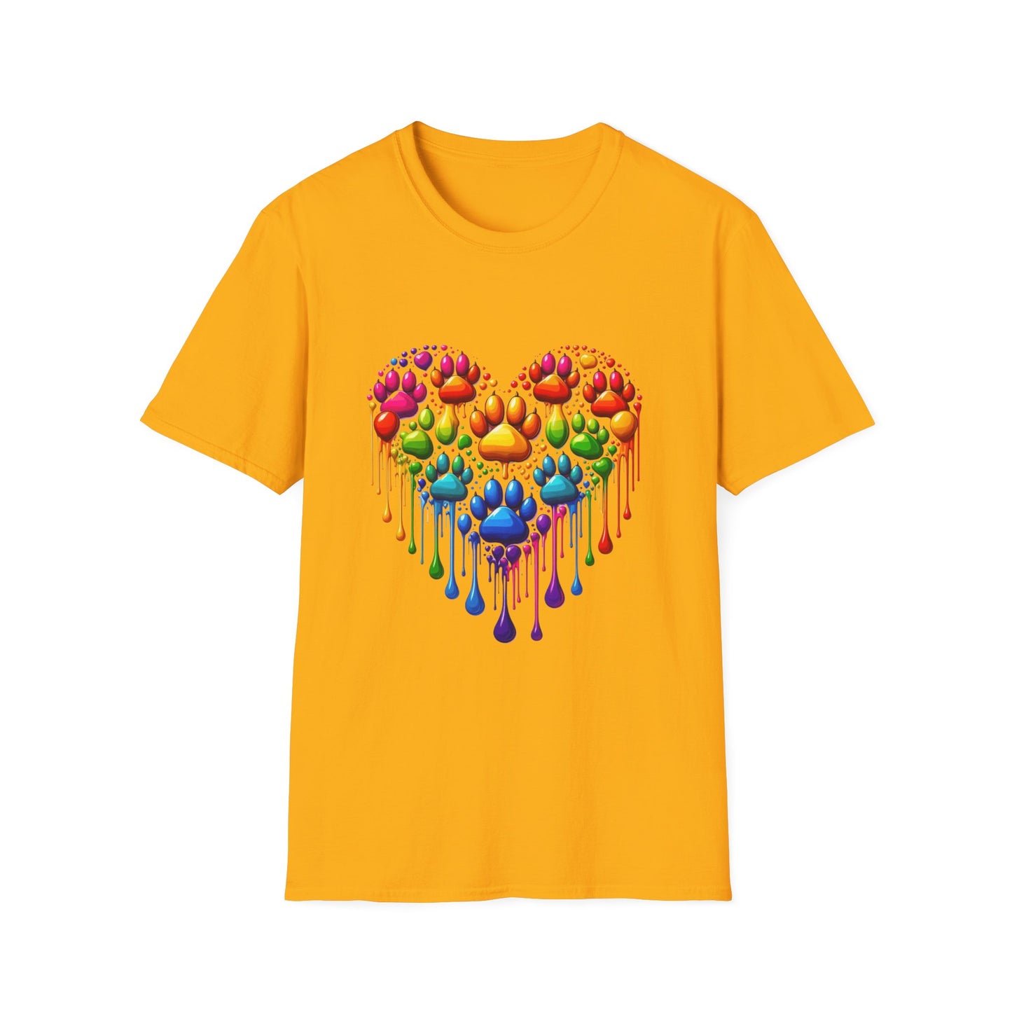 Colorful Paw Print Heart Shaped Dripping T-Shirt