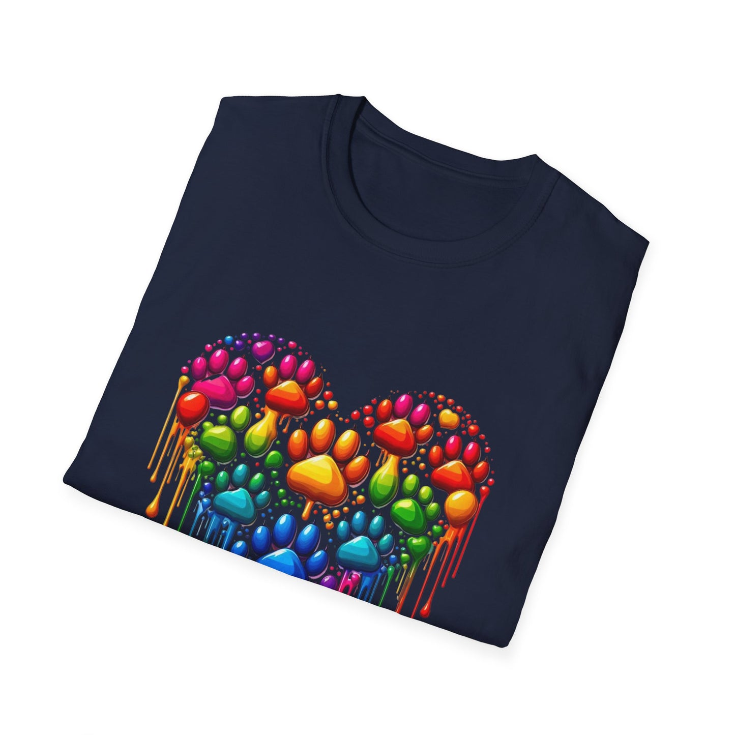 Colorful Paw Print Heart Shaped Dripping T-Shirt
