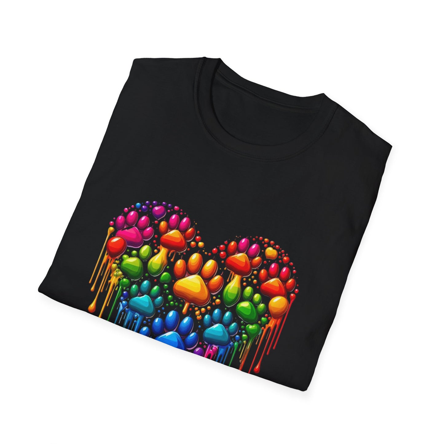 Colorful Paw Print Heart Shaped Dripping T-Shirt