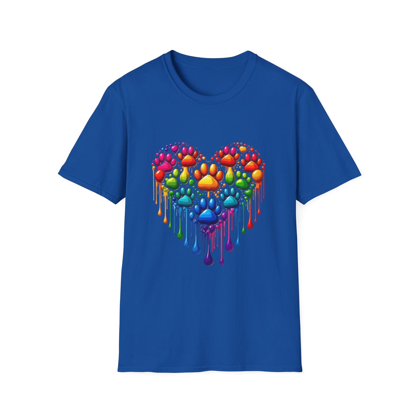 Colorful Paw Print Heart Shaped Dripping T-Shirt
