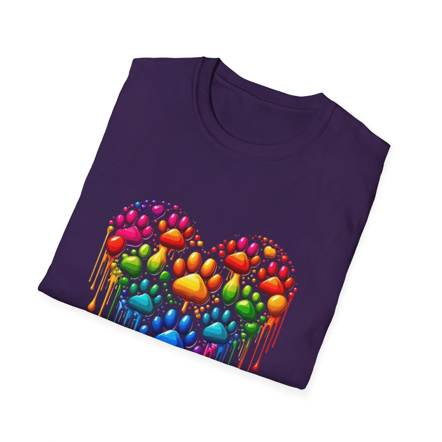 Colorful Paw Print Heart Shaped Dripping T-Shirt