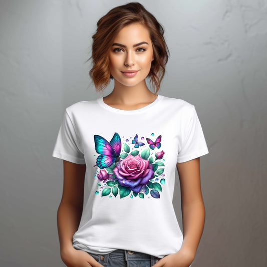 Colorful Butterfly Rose T-Shirt
