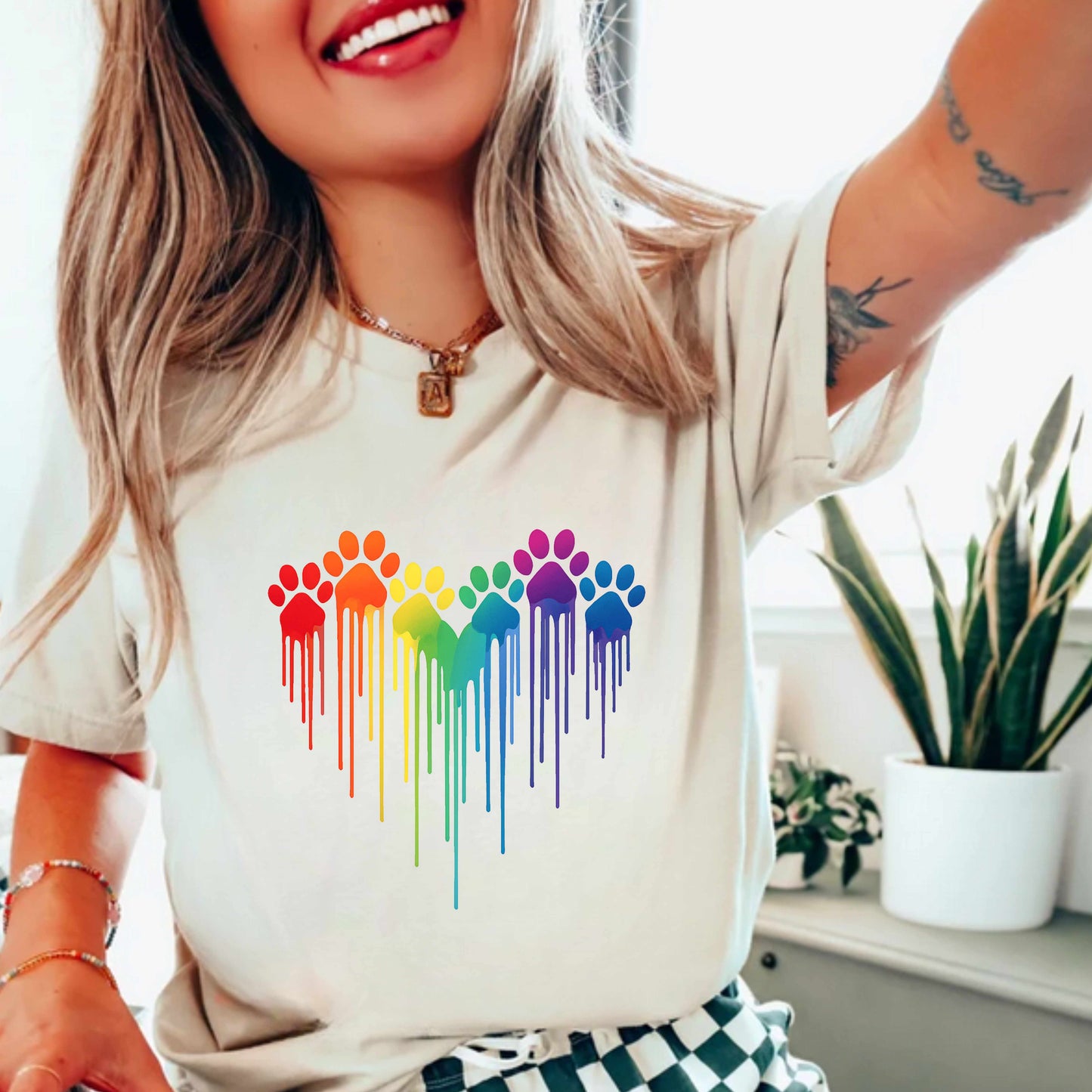 Colorful Heart Shaped Dog Paws T-Shirt