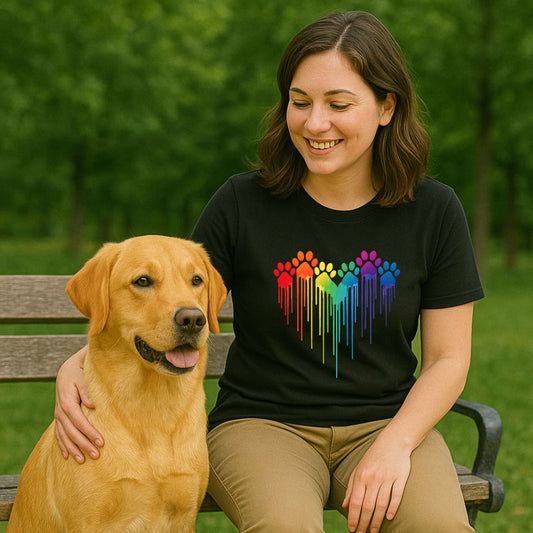 Colorful Heart Shaped Dog Paws T-Shirt