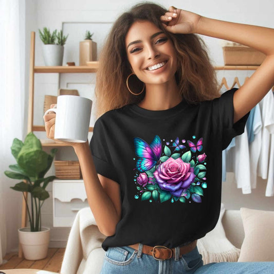 Colorful Butterfly Rose T-Shirt