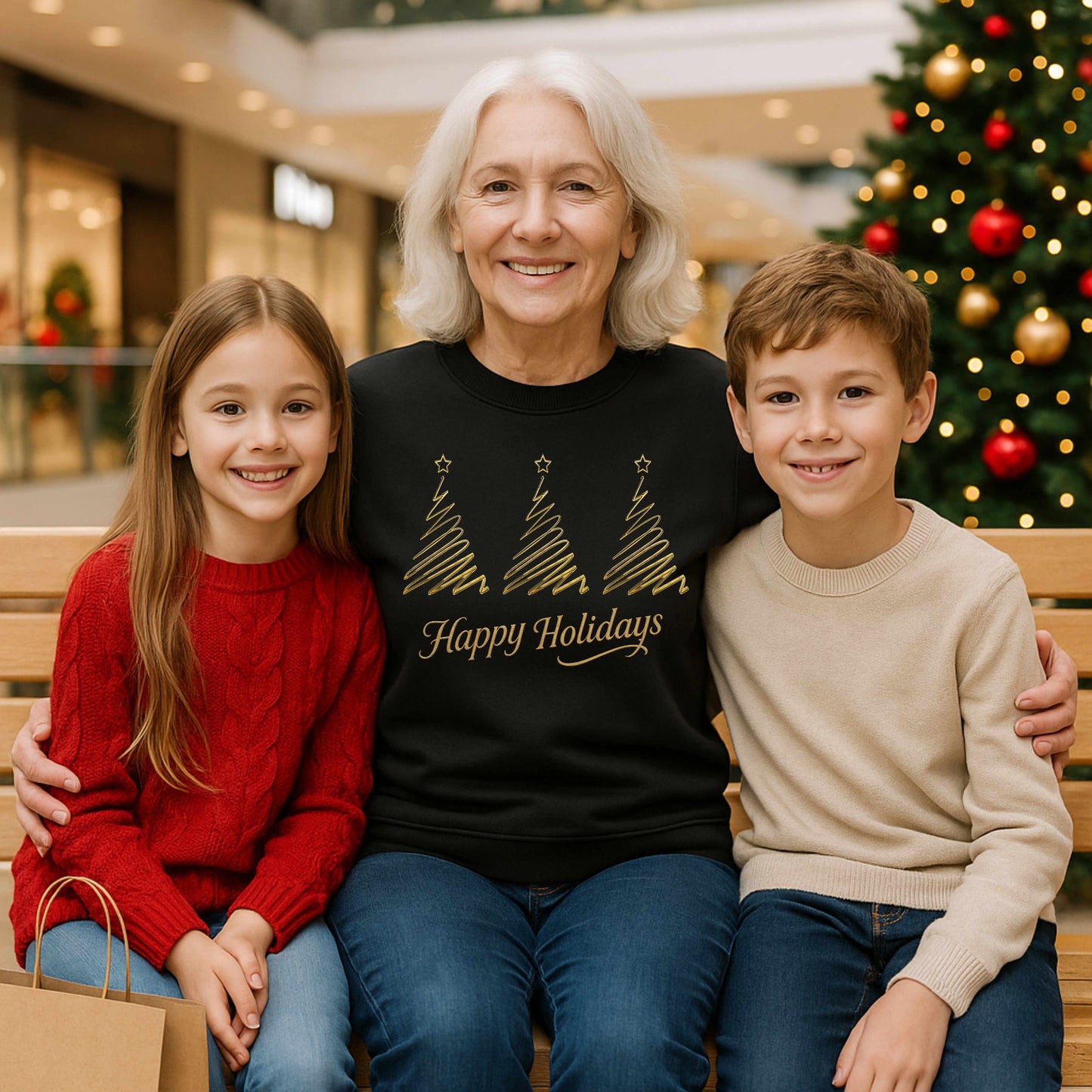 Elegant Gold “Happy Holidays” Christmas Tree Sweatshirt