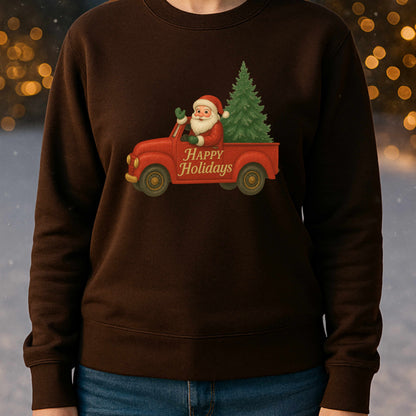 Santa’s Sparkly Red Truck “Happy Holidays” Sweatshirt