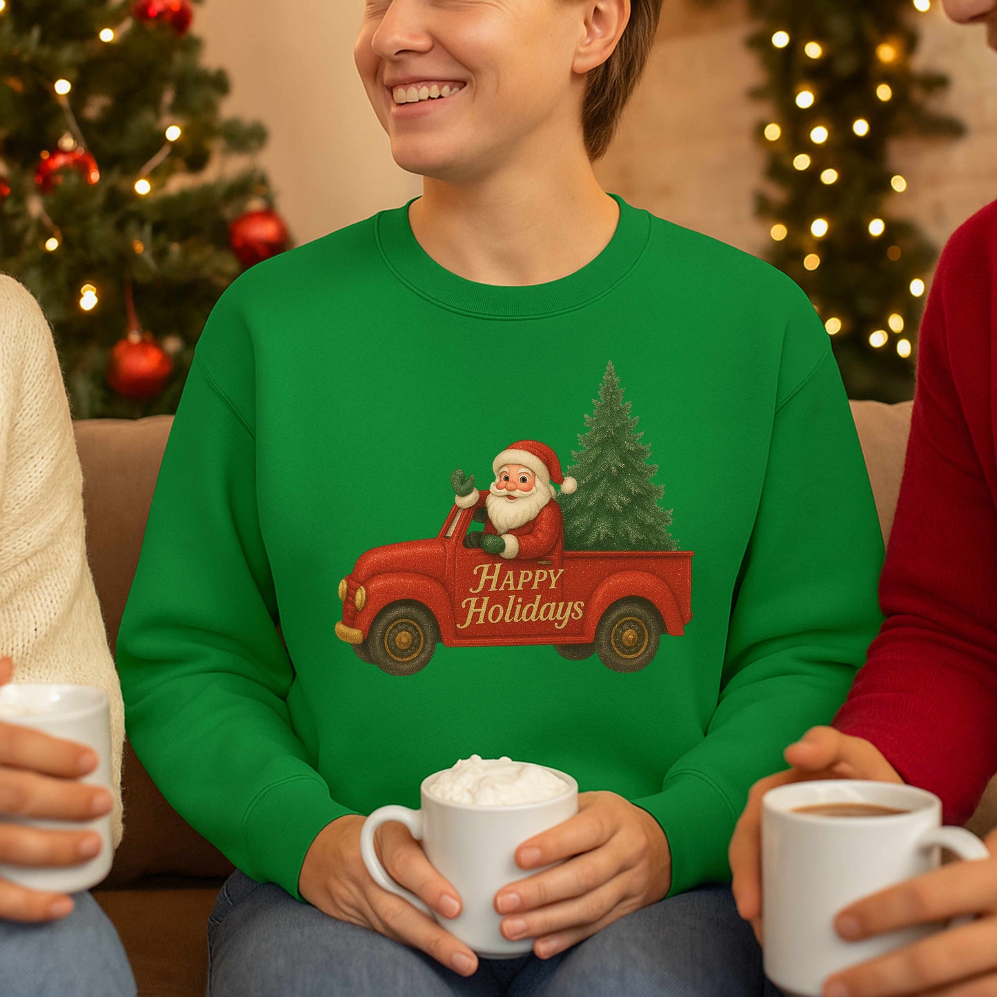 Santa’s Sparkly Red Truck “Happy Holidays” Sweatshirt