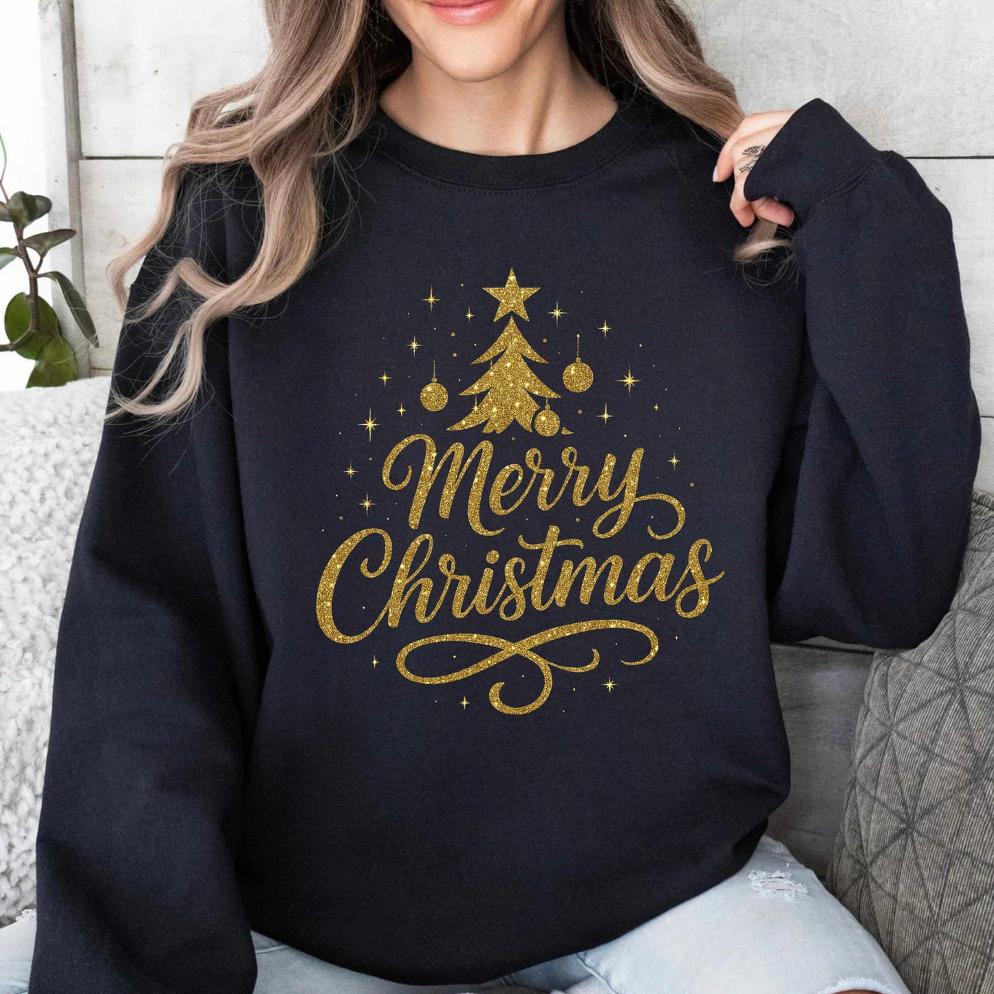 Elegant Gold Sparkle Merry Christmas Sweatshirt