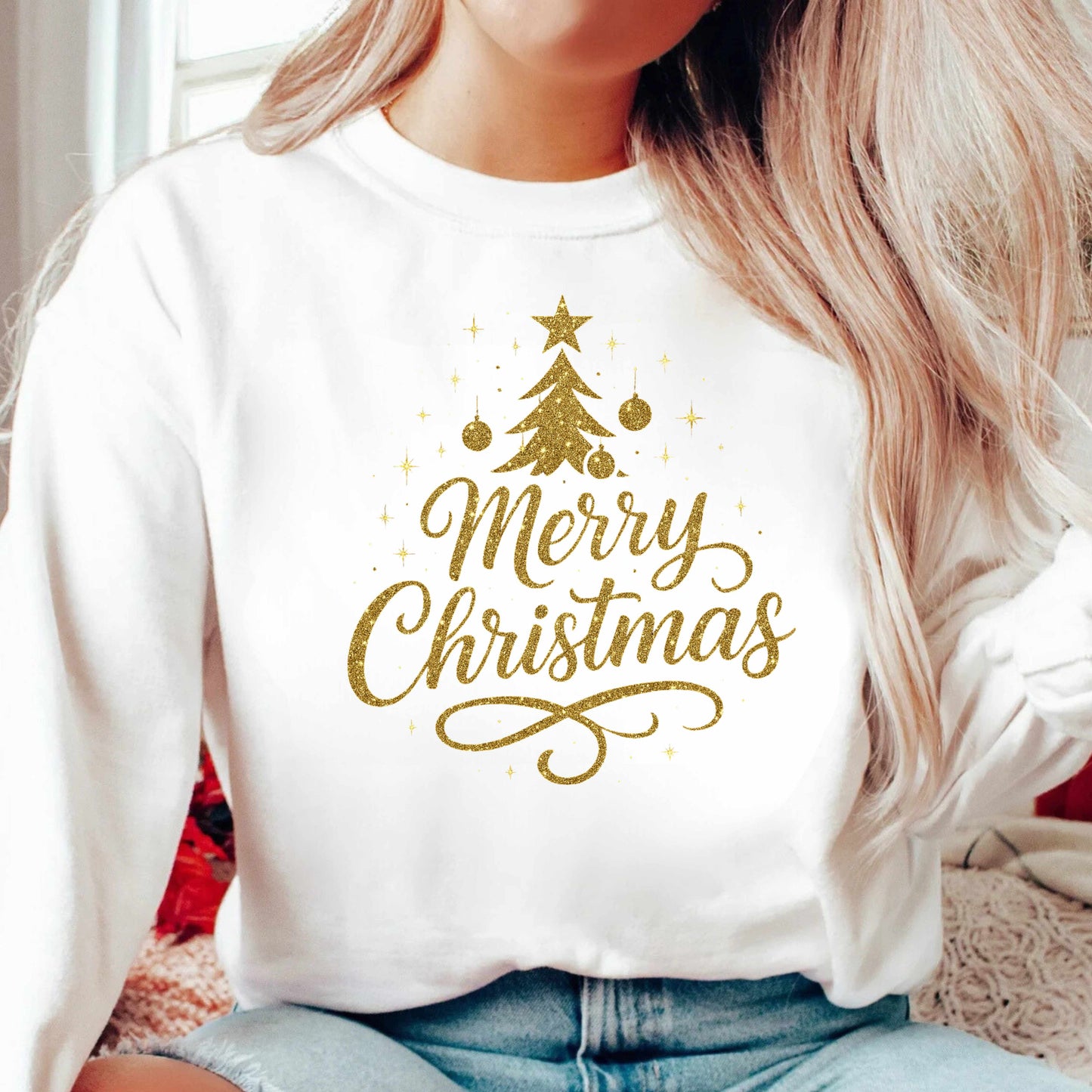 Elegant Gold Sparkle Merry Christmas Sweatshirt