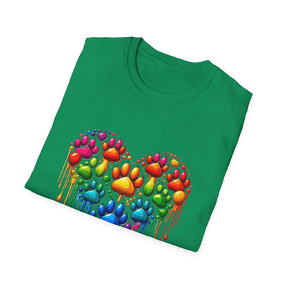 Colorful Paw Print Heart Shaped Dripping T-Shirt