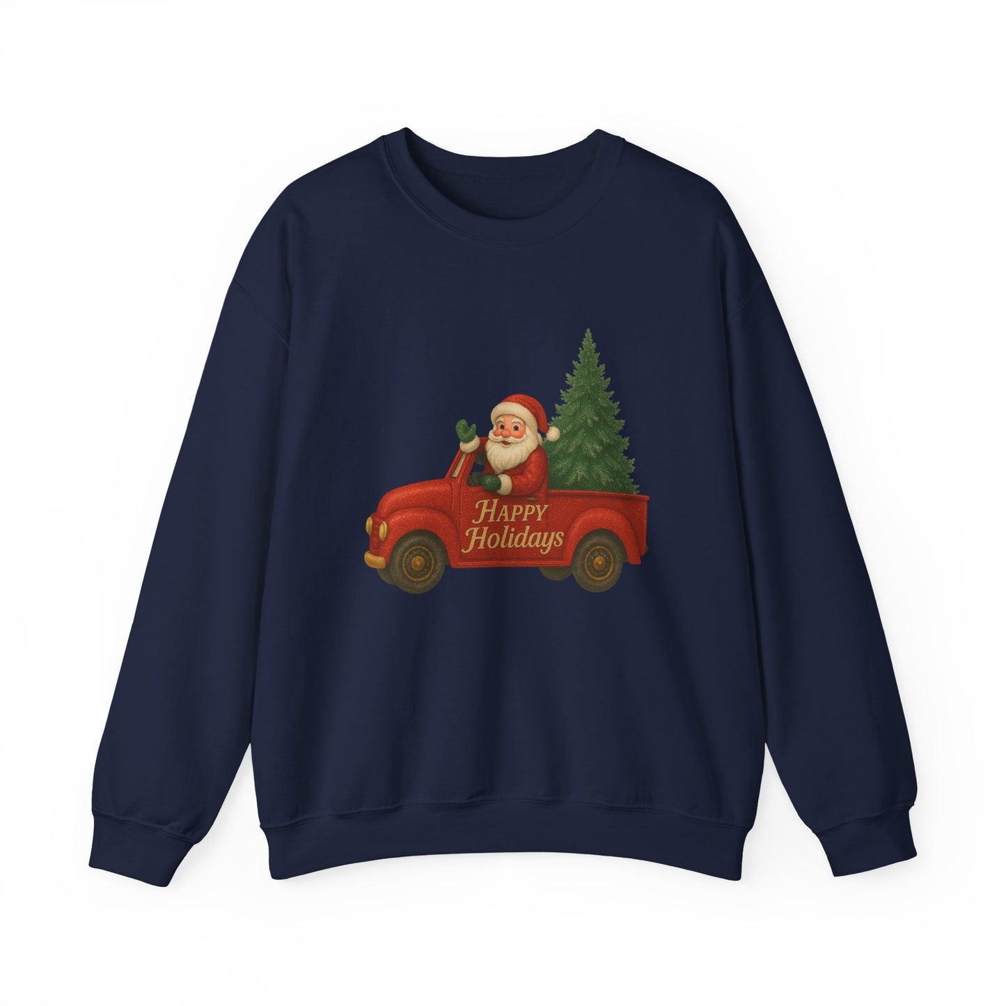 Santa’s Sparkly Red Truck “Happy Holidays” Sweatshirt
