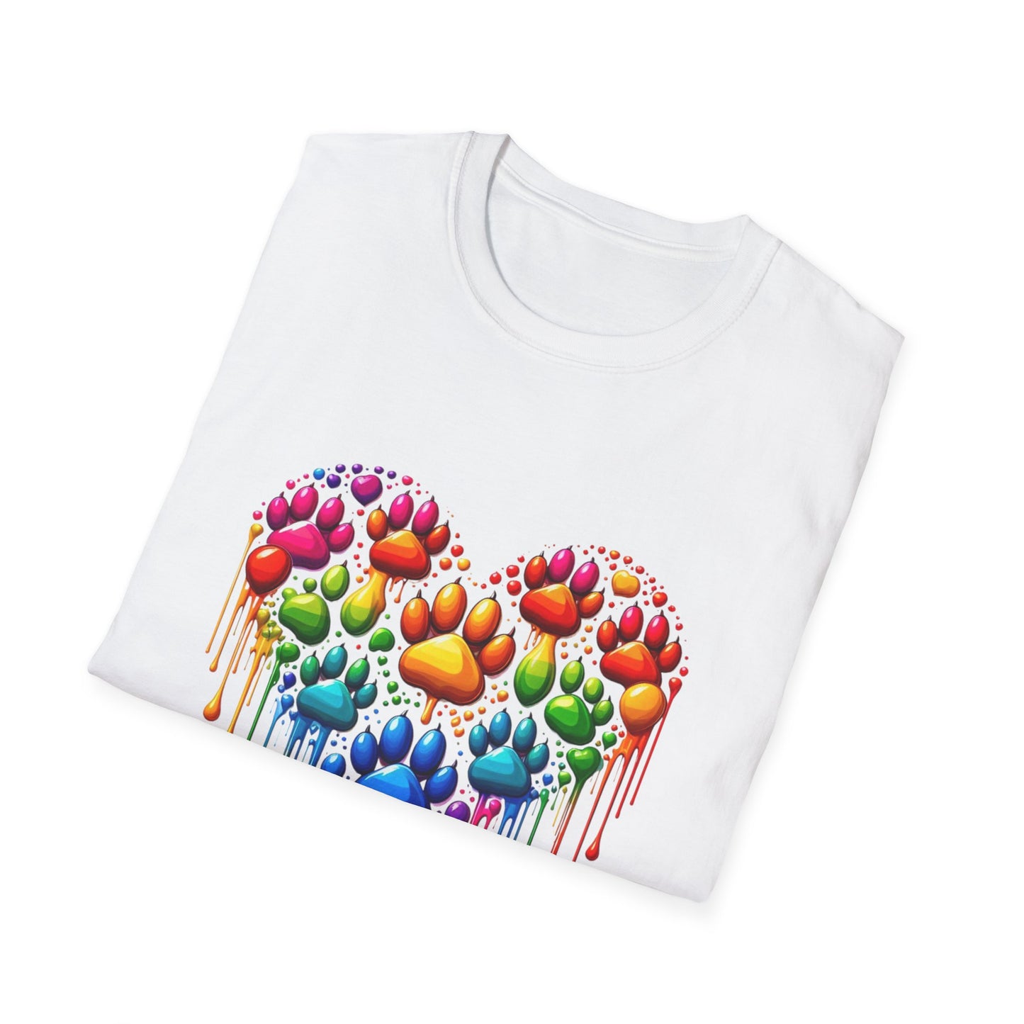 Colorful Paw Print Heart Shaped Dripping T-Shirt