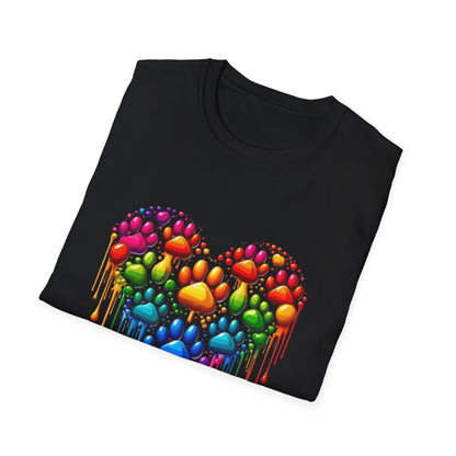 Colorful Paw Print Heart Shaped Dripping T-Shirt
